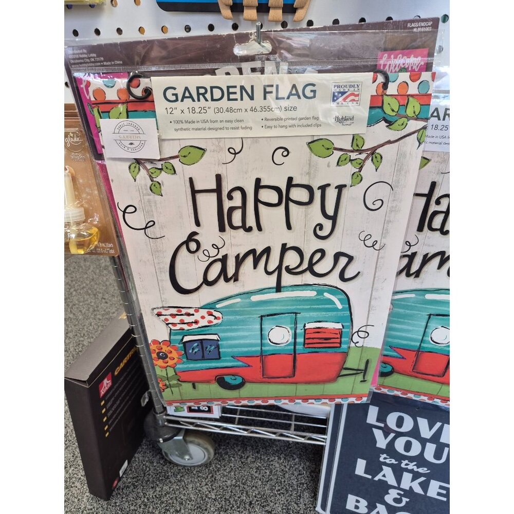 Happy Camper Reversible Garden Flag 12" X 18.25" Synthetic Material Vibrant Desi